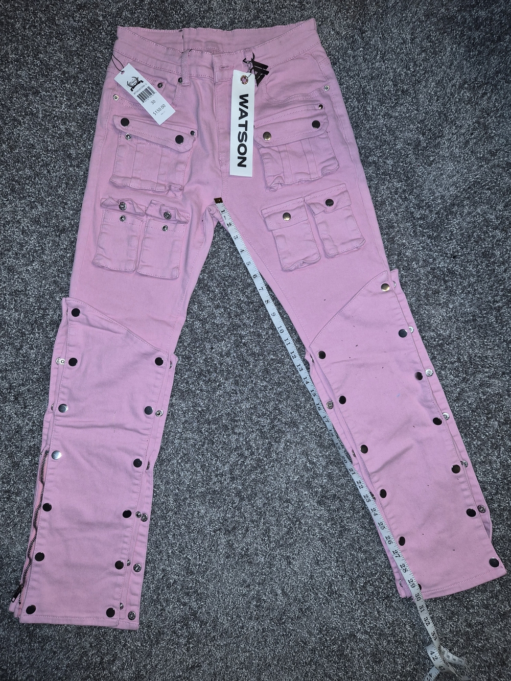 Watson Men's Pink Straight Jeans with Utility Pocket Details
